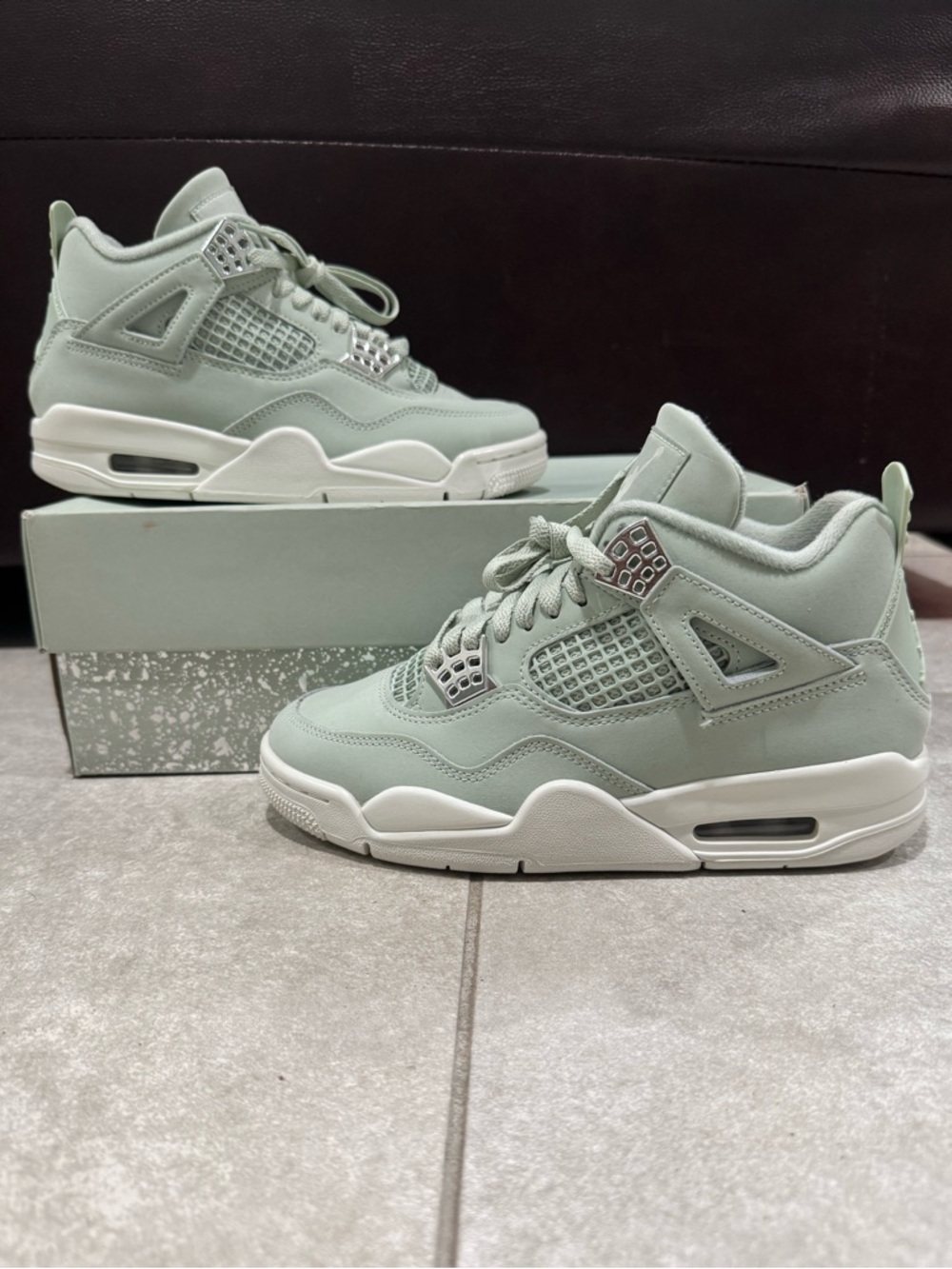 Size 6 - Air Jordan 4 Retro in Seafoam and Metallic Silver